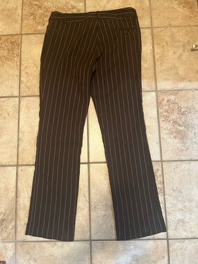 Exact Change Brown pants pink pinstripes with Pink Satin Trim